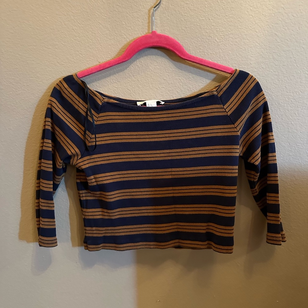 Forever 21 Navy and Brown Striped Blouse